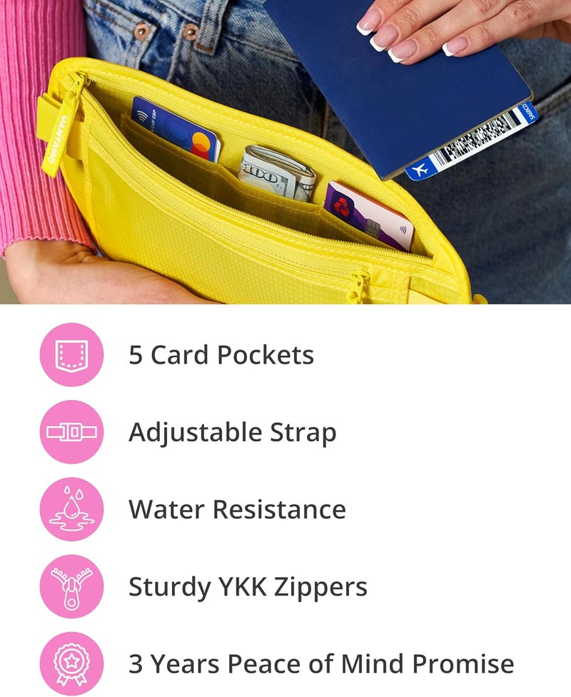 Vantamo Money Belt with RFID For Men & Women, Hidden Passport Holder for Travel, 2 Compartment Travel Fanny Pack for Women Anti Theft - Image 5